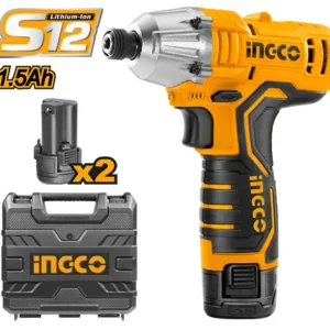 PARAFUSADEIRA DE IMPACTO INGCO 1/4 À BATERIA 12V LINHA S12 COM 2 BATERIAS PALITO 1.5AH CIRLI1201-9