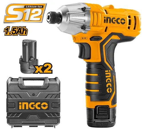 PARAFUSADEIRA DE IMPACTO INGCO 1/4 À BATERIA 12V LINHA S12 COM 2 BATERIAS PALITO 1.5AH CIRLI1201-9